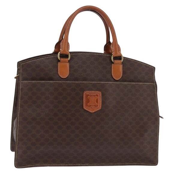 CELINE Macadam Canvas Hand Bag Pvc Leather Brown Gold - Picture 1 of 12